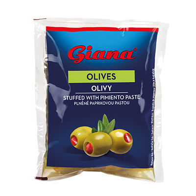 Green pitted olives with pimiento paste 195g